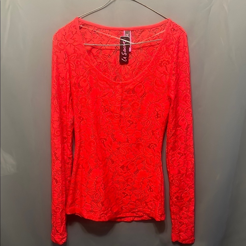 La Senza Red Fitted Blouse with Scoop Neck size XS